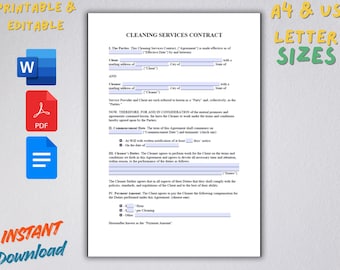 Contractsjabloon schoonmaakdiensten: bewerkbare en afdrukbare overeenkomst in Word, pdf, Google Documenten