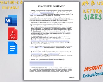 Sjabloon niet-concurrentiebeding | Bewerkbaar werknemerscontract, werkovereenkomst, Word-pdf Google Docs
