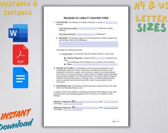 Vrijgeven van aansprakelijkheidsformuliersjabloon: bewerkbaar en afdrukbaar in Word, pdf en Google Documenten