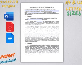 Confidentiality and Non Disclosure Agreement Template – Editable and Printable Contract in Word, PDF & Google Docs