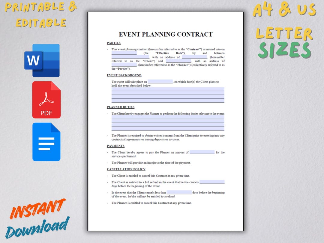 Image result for Event Planning Contract Template - Editable and Printable Agreement in ...