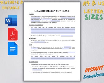 Graphic Design Contract Template | Editable Designer Agreement, Service Contract, Word PDF Google Docs