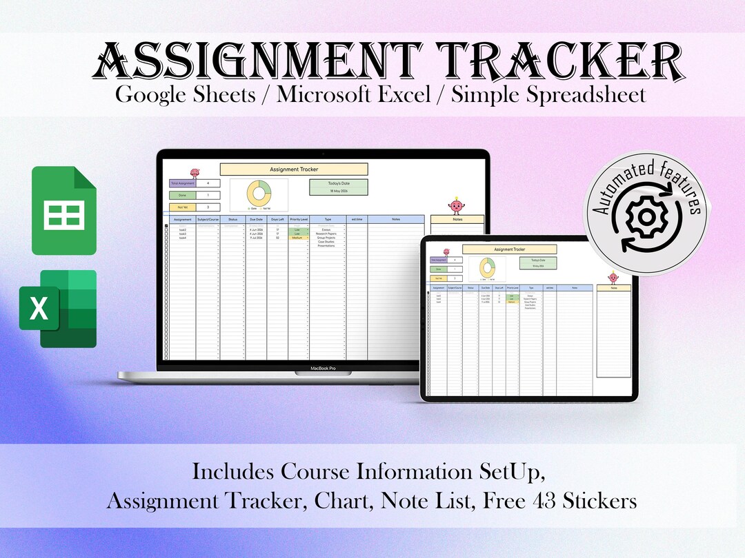 Assignment Tracker Spreadsheet | Homework Tracker | Due Dates Study ...