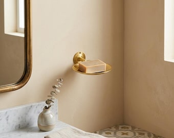 Jabonera de latón sin lacar – Soporte de jabón de pared martillado, accesorio de baño vintage