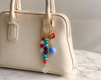 Handmade Boho Keychain, Gold Heart Bag Charm, Romantic Pearl Purse Accessory, Cute Gift for Best Friend or Bridesmaid