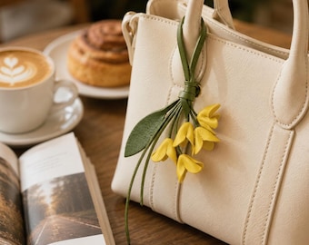 Leather Osmanthus Flower Bag Charm, Handmade Handbag Keychain, Thoughtful Gift for Mom, Friends & Bridesmaids