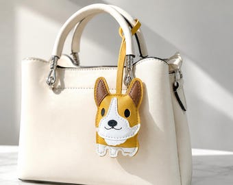 Handmade Corgi Leather Keychain, Funny Dog Purse Charm, Cute Corgi Lover Gift, Unique Dog Bag Accessory, Quirky Birthday Gift Idea