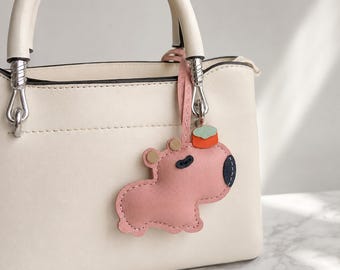 Handmade Capybara Keychain Charm, Leather Purse Accessory, Cute Animal Bag Tag, Funny Gift for Her, Birthday Present