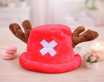 Kawaii Tony Tony Chopper Cosplay Hat, Plush Reindeer Antler Cap, Soft One Piece Anime Apparel, Cute Costume Hat for Anime Lovers