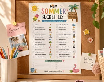 Mein Sommer Bucket List für Kinder | Sommerferien Aktivitäten zum Ausmalen & Abhaken | Printable PDF Download