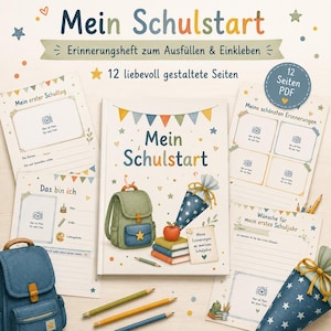 Einschulung Erinnerungsheft Junge | Mein Schulstart | PDF zum Ausfüllen & Einkleben | Fotoalbum | Erinnerung an den ersten Schultag