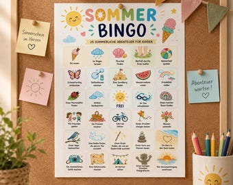 Bingo d'été pour enfants | Activités de vacances à imprimer | Jeu de bingo à imprimer | Téléchargement PDF A4 | Activité pour les vacances d'été