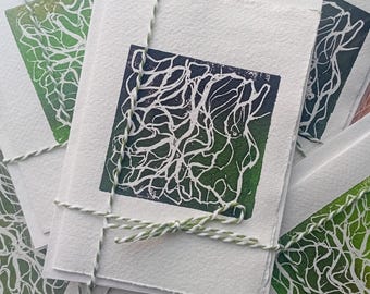 Set of 5 Mushroom Cards – Mycelium Lino Prints, Fungi Art, Handmade Paper