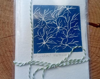 Mycelial Network Lino Print Card – Blue Grey Mushroom Nature Art (A6)