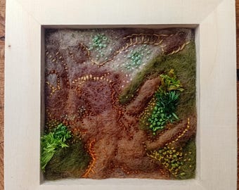 Fallow – Needle Felted and Embroidered Woodland Wall Art, Original Moss & Lichen Artwork