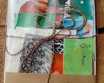 Collage Kit for Adults – Handmade Lino & Gel Plate Prints, Creative Art Pack