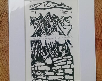 Analogish Through the Cracks Original Lino Print