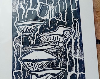 Chicken of the Woods Lino Print, Wall Art, Gift, A4