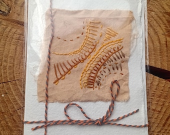 Lichen Dyed Embroidered Greeting Card – Hand Dyed Nature Art, Handmade Paper