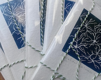 Set of 5 Mushroom Cards – Mycelial Network Lino Print, Handmade Paper, Nature Art