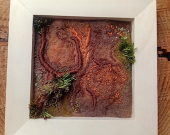 Tree Bark Textile Art – Needle Felted Woodland Wall Art, Original Moss & Lichen Artwork