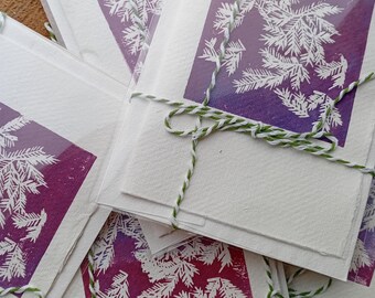 Set of 5 Cards- Hoar Frost Lino Print, Handmade Khadi Paper