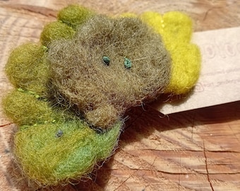 Foliose Lichen Hand Felted and Embroidered Brooch