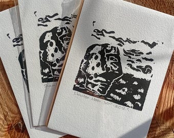 Stanton Moor Andle Stone Lino Print – Folkloric Landscape Art (A6 Original Print)