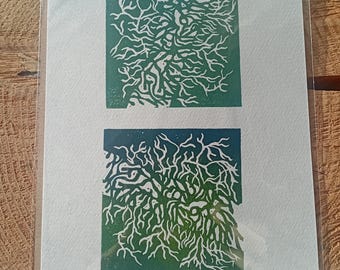 Old Man’s Beard Lichen Print – Usnea Botanical Art, Original A5 Lino Print