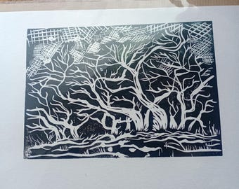 Into the Gorse- Original Lino Print