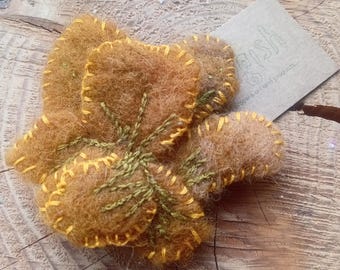 Sunburst Lichen Hand Felted and Embroidered Brooch