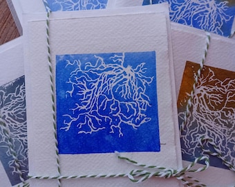Set of 5 Nature Cards – Ground Frost Lino Prints, Handmade Paper, Winter Woodland Art