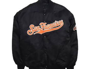 Chaqueta bomber de satén de los Gigantes de San Francisco, hecha a mano, estilo años 80