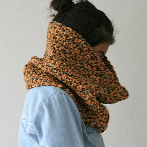 Chunky Cowl in Earth Tones - Neck Warmer Scarf in Orange, Mustard and Brown - Fall Winter Fashion - Women and Teens Accessories - Snood