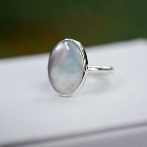 Mother of Pearl Ring/ Sterling Silver/ White Mother of Pearl
