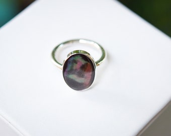 Black Mother of Pearl Ring/ Sterling Silver/ Mother of Pearl