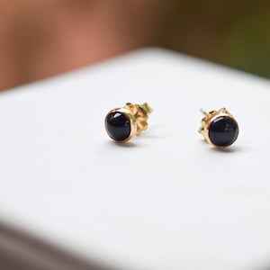 Gold Black Onyx Studs/ Solid 14k / 5mm Post Earrings