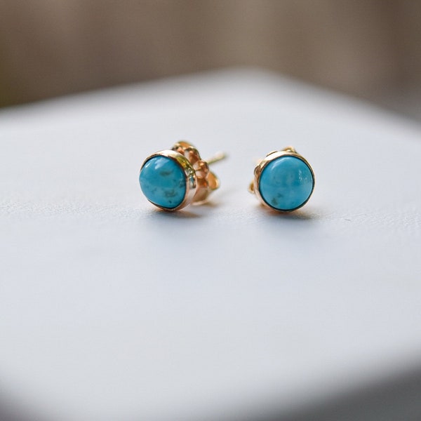Gold Turquoise Studs/ Solid Gold Studs/ 5mm Turquoise/ 14k Gold Turquoise Studs
