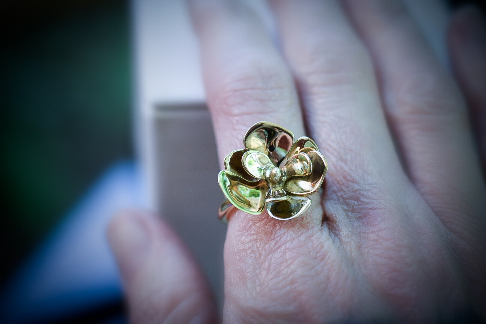 Solid 14k Gold Magnolia Ring Etsy