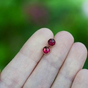 Solid Gold Ruby Studs/ 14k Gold/ 5mm Stud Earrings