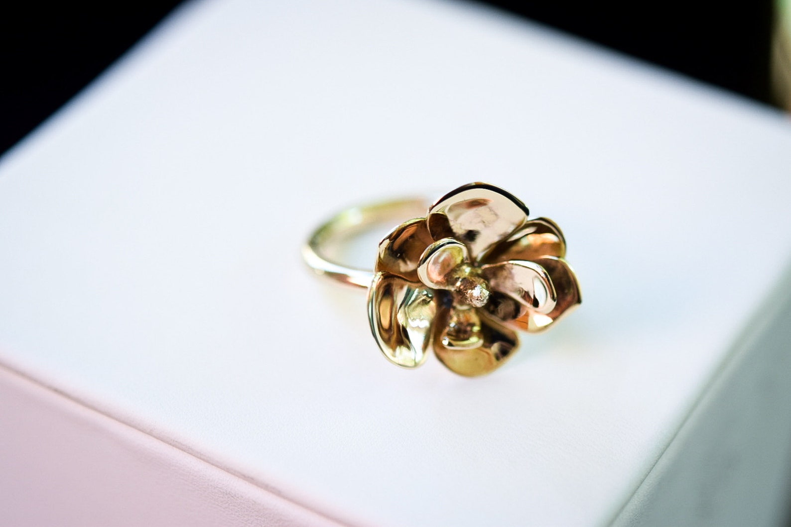 Solid 14k Gold Magnolia Ring Etsy