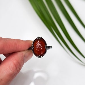 Carnelian Ring/ Sterling Silver/ Oxidized Sterling Silver