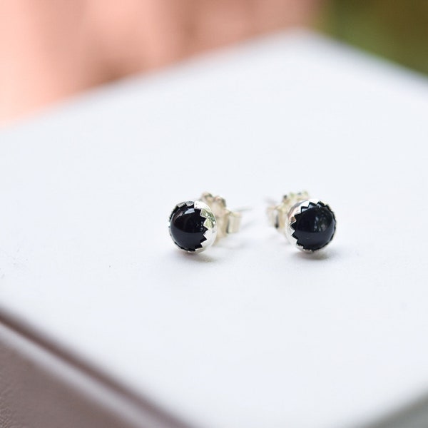 Small Black Onyx Studs/ Sterling Silver/ 5mm Stud Earrings