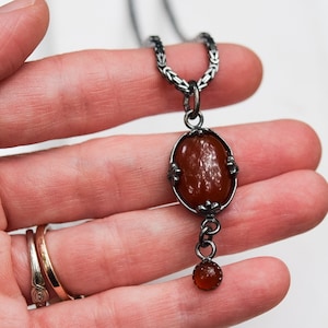 Carnelian Necklace/ Sterling Silver/ Oxidized Silver