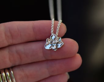 Small Magnolia Necklace/ Sterling Silver/ Flower Necklace