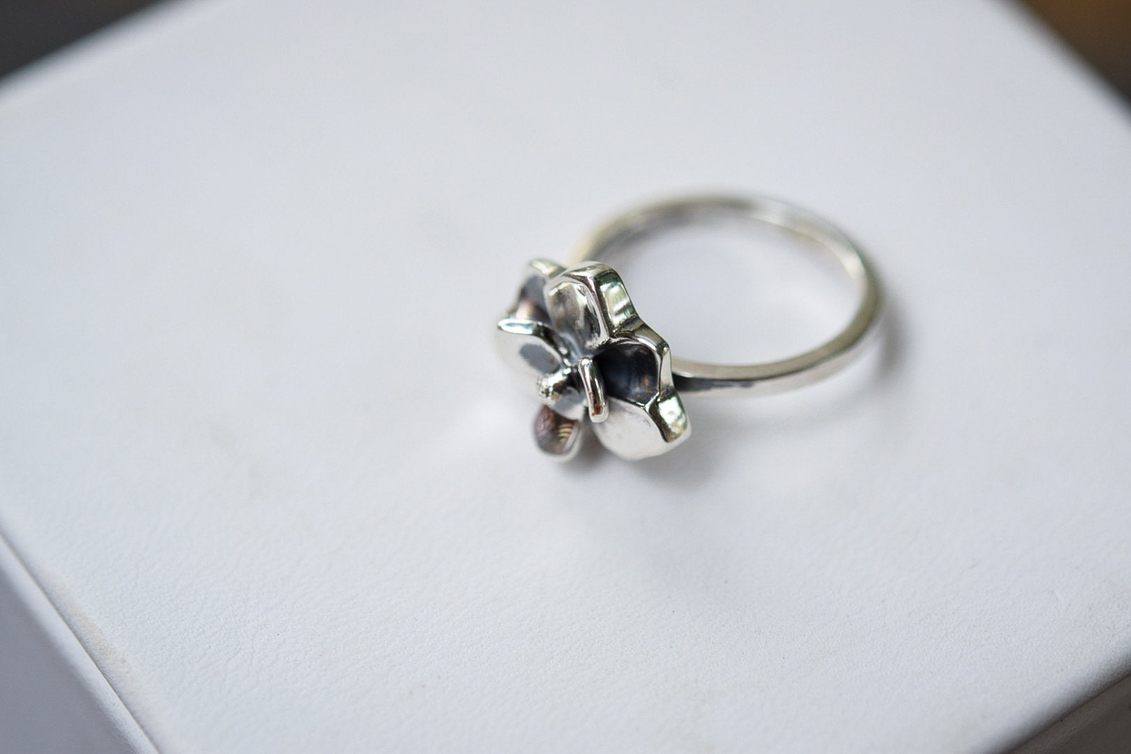Small Magnolia Ring/ Sterling Silver/ Flower Stacking Ring Etsy