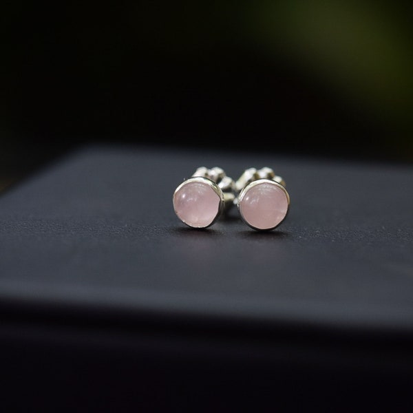 Rose Quartz Studs/ Sterling Silver/ Small 5mm Rose Quartz Earrings/ Rose Quartz Studs