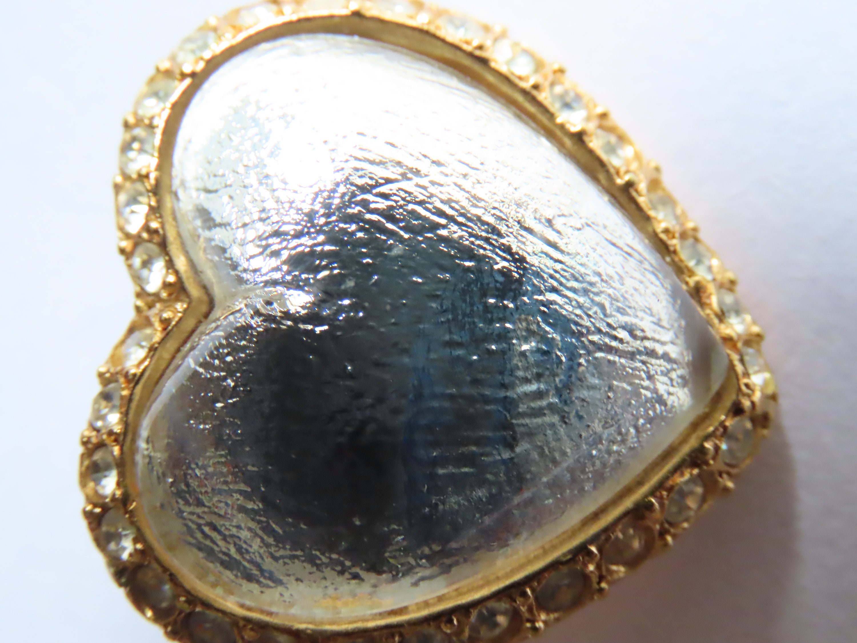 Broche Cœur Strass Sonia Rykiel – Vintage – Plaqué Argent Et Cristal – Occasion Très Bon État