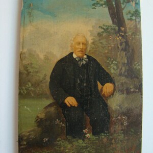Painting on wood 1893 an old man on a rock, signed L. Brille