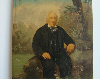 Painting on wood 1893 an old man on a rock, signed L. Brille